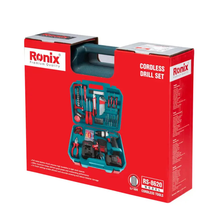کیت دریل شارژی رونیکس مدل RS-8620 توان 20 ولت 53 پارچه